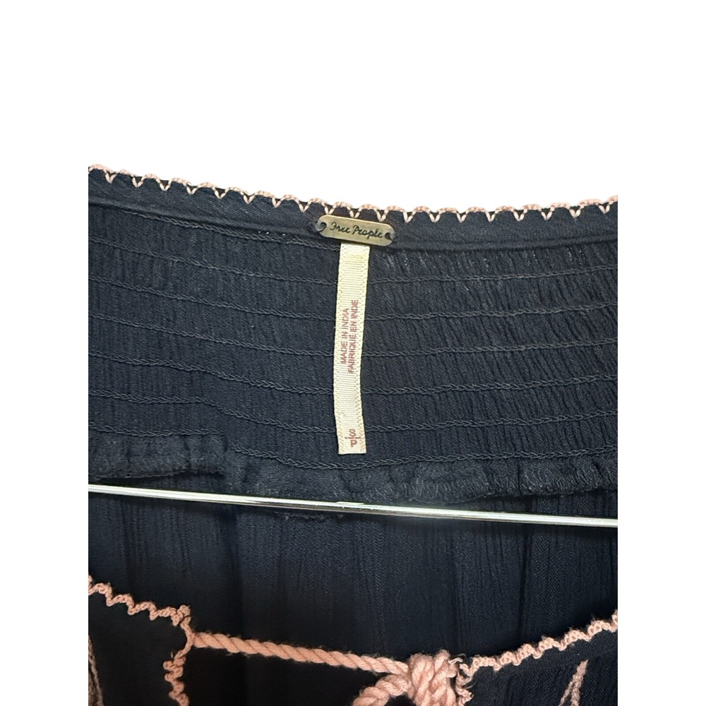 Free People Black Wind Willow Mini Dress BOHO w/Embroidery‎ Peasant Style Sz S - Picture 4 of 14